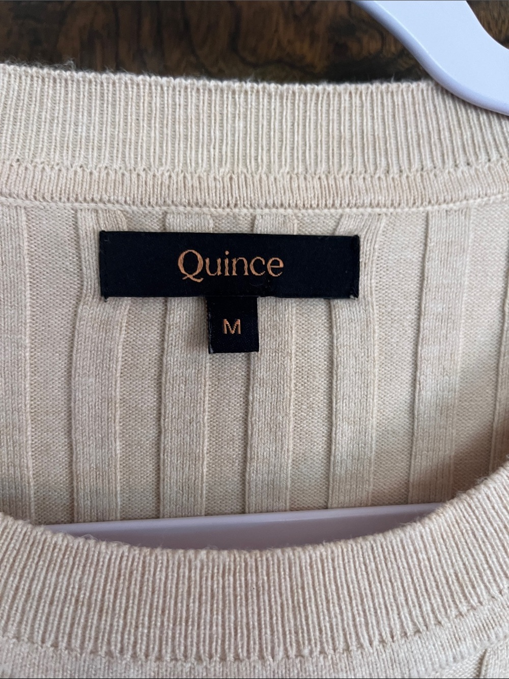 Quince Cream Ribbed Slim Long-Sleeve Crew Sweater size M - Picture 3 of 8
